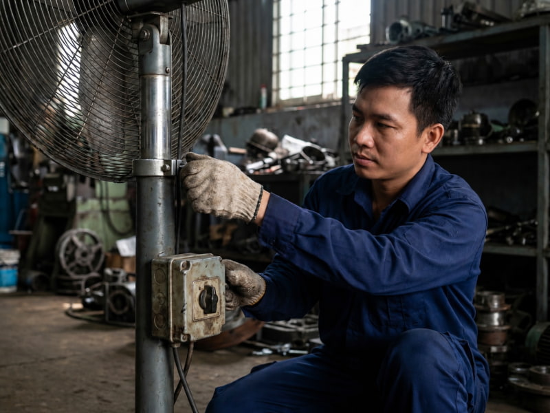 Kiểm tra khớp chỉnh độ cao và núm chuyển tốc độ giúp tối ưu luồng gió theo từng vị trí sử dụng.