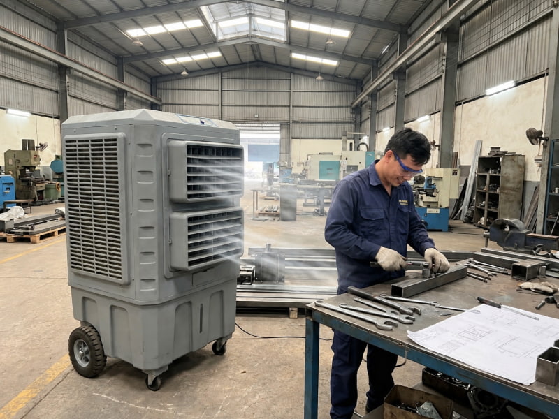 Làm mát cục bộ tập trung luồng gió mát vào vị trí thao tác, tiết kiệm chi phí làm mát toàn xưởng.